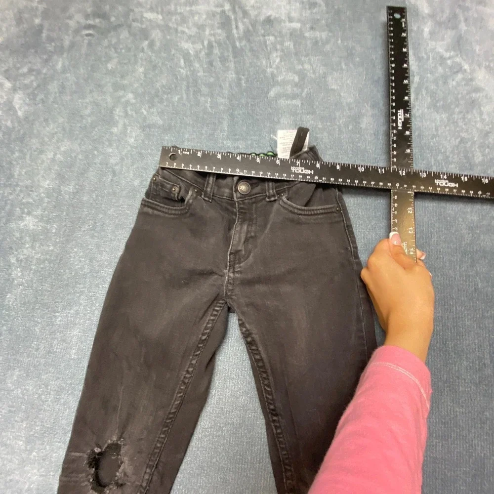 Levi's 511 Slim Fit Jeans Boys 7 Black Dark Wash Adjustable Waist Distressed.